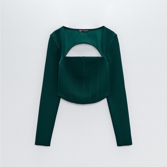 Zara Cut Out Top Green Size L NWT - Picture 1 of 5